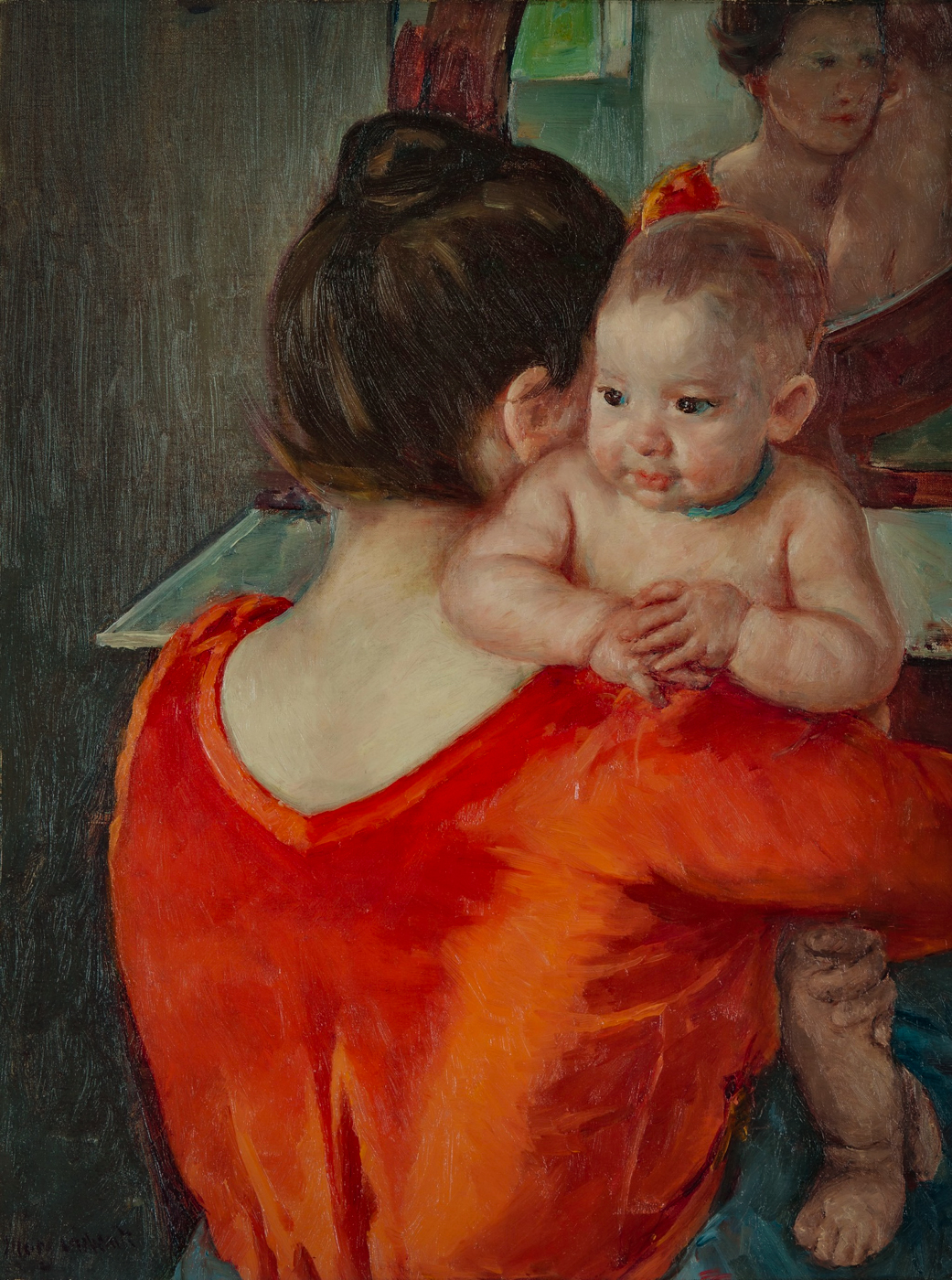 Baby Charles Looking Over His Mother’s Shoulder by Mary Cassatt. Oil on canvas. 1900.